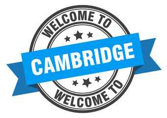 Cambridge stamp. welcome to Cambridge blue sign