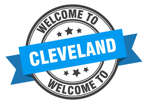 Cleveland stamp. welcome to Cleveland blue sign