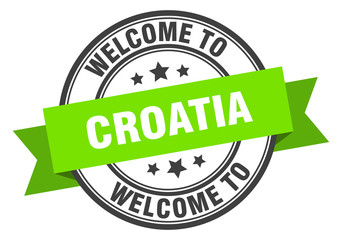 Croatia stamp. welcome to Croatia green sign