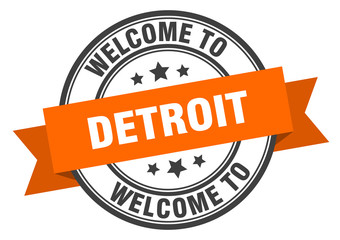 Detroit stamp. welcome to Detroit orange sign