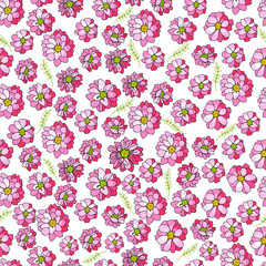 Seamless pattern with pink flowers. Endless texture for your design, greeting cards, announcements, posters.