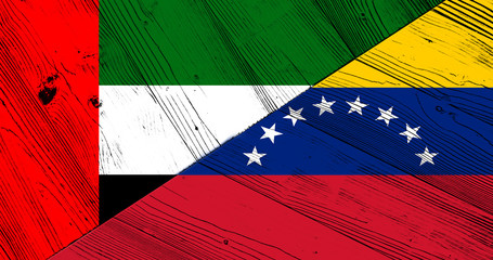 Flag of United Arab Emirates and Venezuela on wooden planks