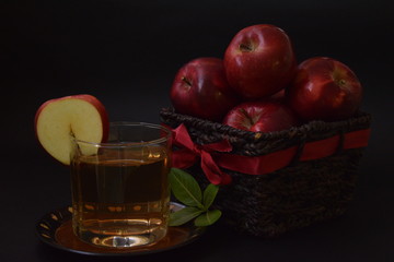 Red Apples With Glass Of Apple Juice