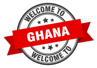 Ghana stamp. welcome to Ghana red sign