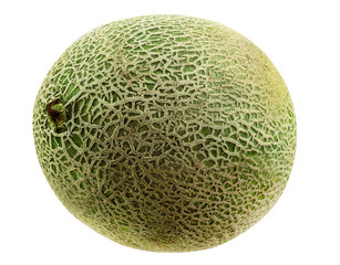 Delicious cantaloupe melon isolated on white background with copy space for text or images. Side view. Close-up shot.