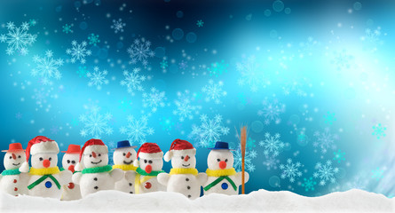 Image of beautiful festive designer christmas decorations.Merry Christmas and Happy New Year Greeting Card. Snowmen  in  Christmas landscape.