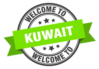 Obraz premium Kuwait stamp. welcome to Kuwait green sign