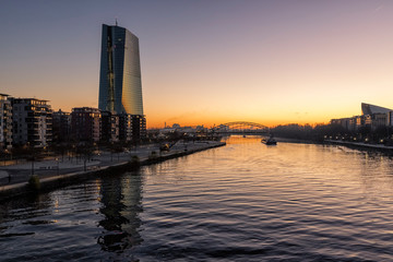 Frankfurt am Main, Bank Building, River Main, Sunrise, Germany