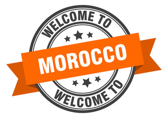 Morocco stamp. welcome to Morocco orange sign