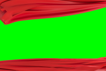 Top and bottom cloth pulled to the side and folding on a green screen.