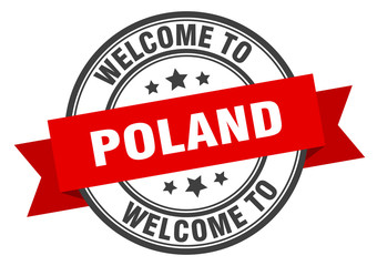 Poland stamp. welcome to Poland red sign