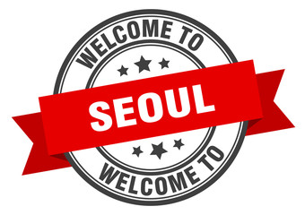 Seoul stamp. welcome to Seoul red sign