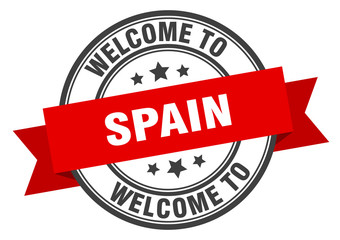 Spain stamp. welcome to Spain red sign