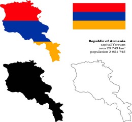 Armenia vector map, flag, borders, mask , capital, area and population infographic