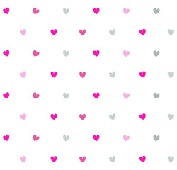 Vector seamless pattern. Simple repeating texture with chaotic hearts. Pink hearts.