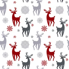 Photo sur Plexiglas Motifs de Noël Beau modèle sans couture simple de Noël avec la silhouette des cerfs magnifiques et du flocon de neige. Incroyable fond d& 39 écran de vacances d& 39 hiver pour votre conception. illustration plate