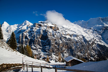 Fototapeta premium idyllic Swiss village Murren in the mountains in winter