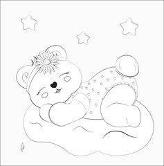 Baby bear sleeps on cloud Coloring book