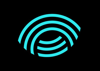Abstract Eye Line Logo Cyan On Black Wave Symbol