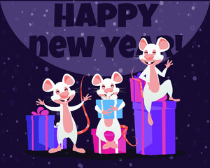 White Rat. Chinese New Year. Year of the rat. Lucky mouse vector illustration