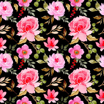 pink flower watercolor seamless pattern