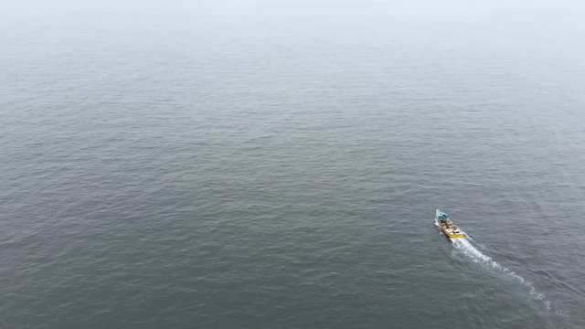 Boat, Pacific Ocean (Coquimbo, Chile) aerial view, drone footage