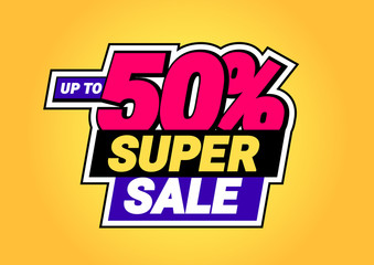 Super sale of special offers. Discount with the price is 50 . An ad with a red tag for an advertising campaign at retail on the day of purchase. vector illustration
