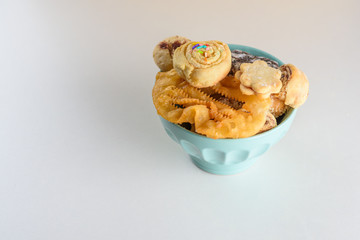 Top view of many traditional Moroccan sweets pastry.Homemade.
