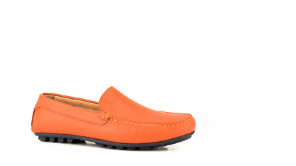 Orange men moccasin isolated on white background.