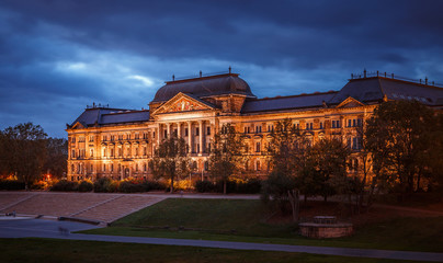 Obraz premium Evening View on Saxon State Ministry of Finance, during sunset. Dresden, Saxony, Germany,