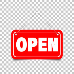 Open signboard on transparent background vector illustration. EPS 10