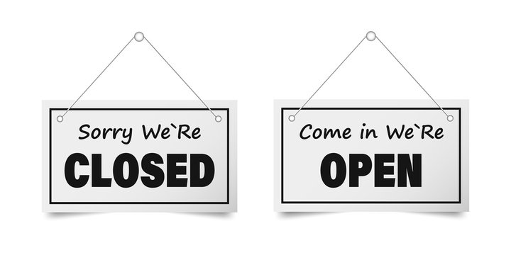 Come in we're open and closed in signboard with shadow vector illustration. EPS 10