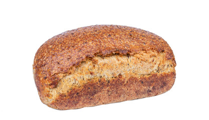 close up of homemade whole wheat organic bread isolated on white background with clipping path. 
