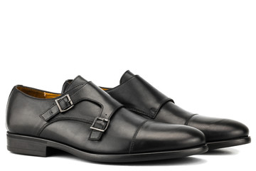 Black leather oxford isolated on white background.