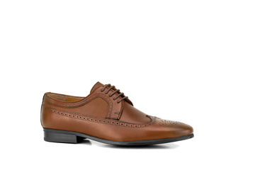 Brown brogue leather derby isolated on white.