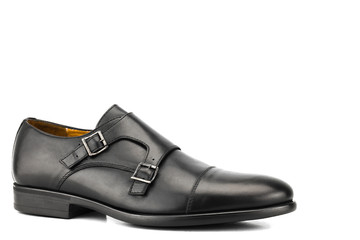 Black leather oxford isolated on white background.