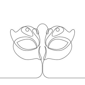 Continuous line single hand drawn carnival mask