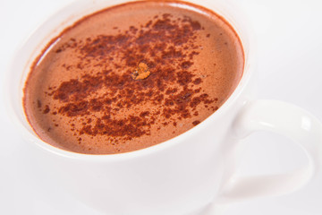 Cup of hot chocolate on a white background