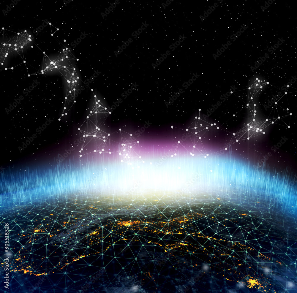Poster global network for the exchange of data on the planet earth. elements of this image furnished by nas