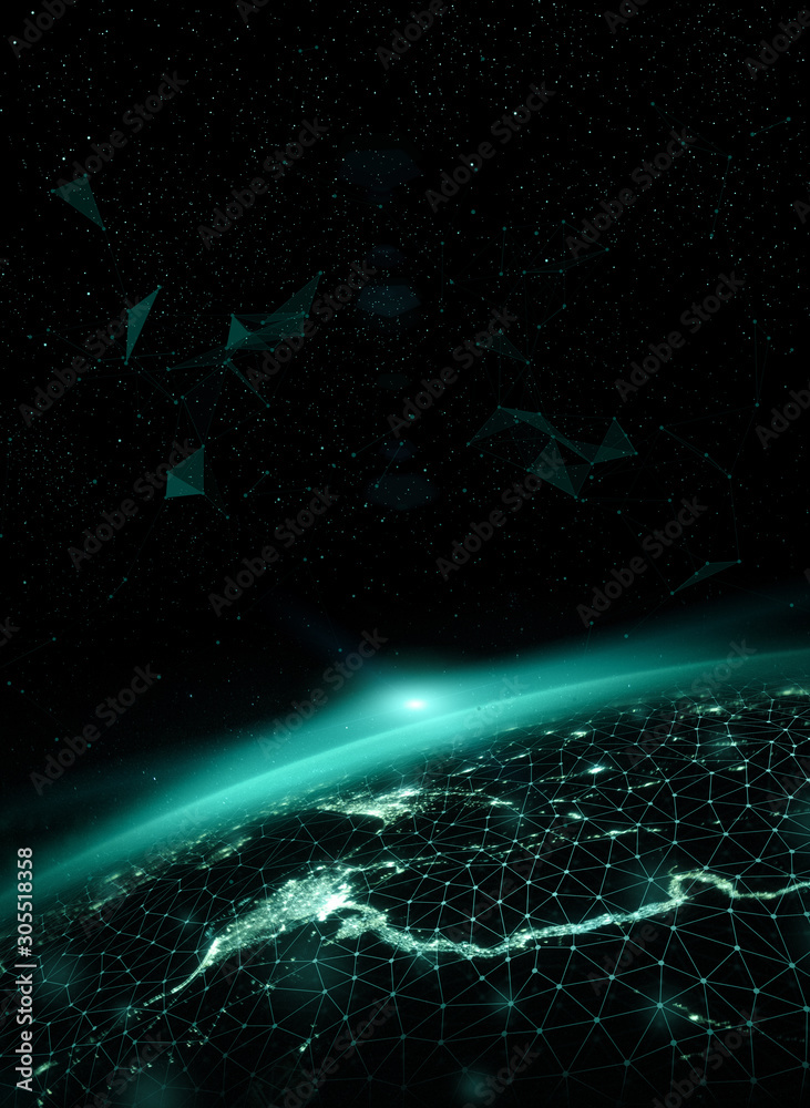 Wall mural global network for the exchange of data on the planet earth. elements of this image furnished by nas