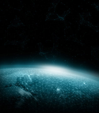 Global Network For The Exchange Of Data On The Planet Earth.  Elements Of This Image Furnished By NASA.