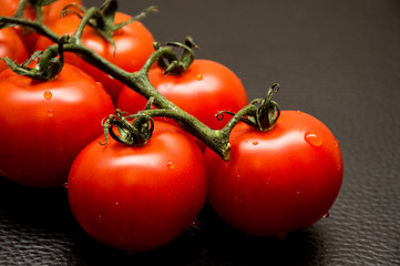 fresh tomatoes with water drops on black background
