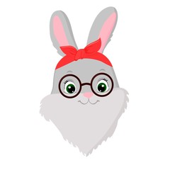  vector illustration of a rabbit head with cartoon glasses on a white background