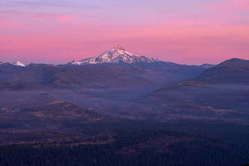 Mountain view with Mt Jefferson in Central Oregon at sunrise.