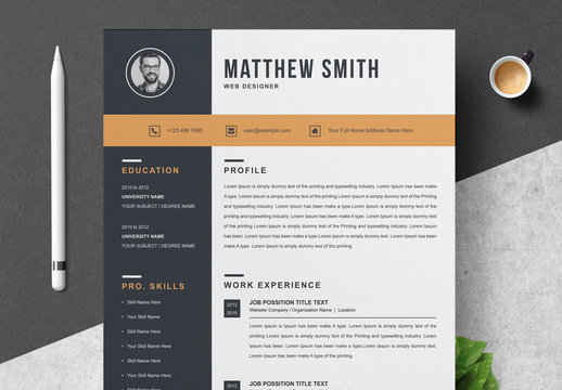 Resume Layout with Dark Sidebar and Orange Accents 