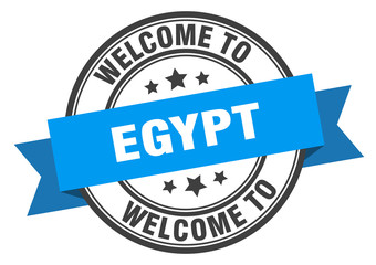 Egypt stamp. welcome to Egypt blue sign
