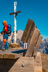 Beautiful alpine view with a summit cross at Leogang, Salzburg, Austria