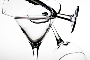 Still life of glass glasses on a white background