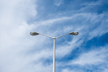 Isolated halogen street lamps. Outdoor lighting street pole.