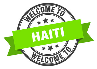 Haiti stamp. welcome to Haiti green sign